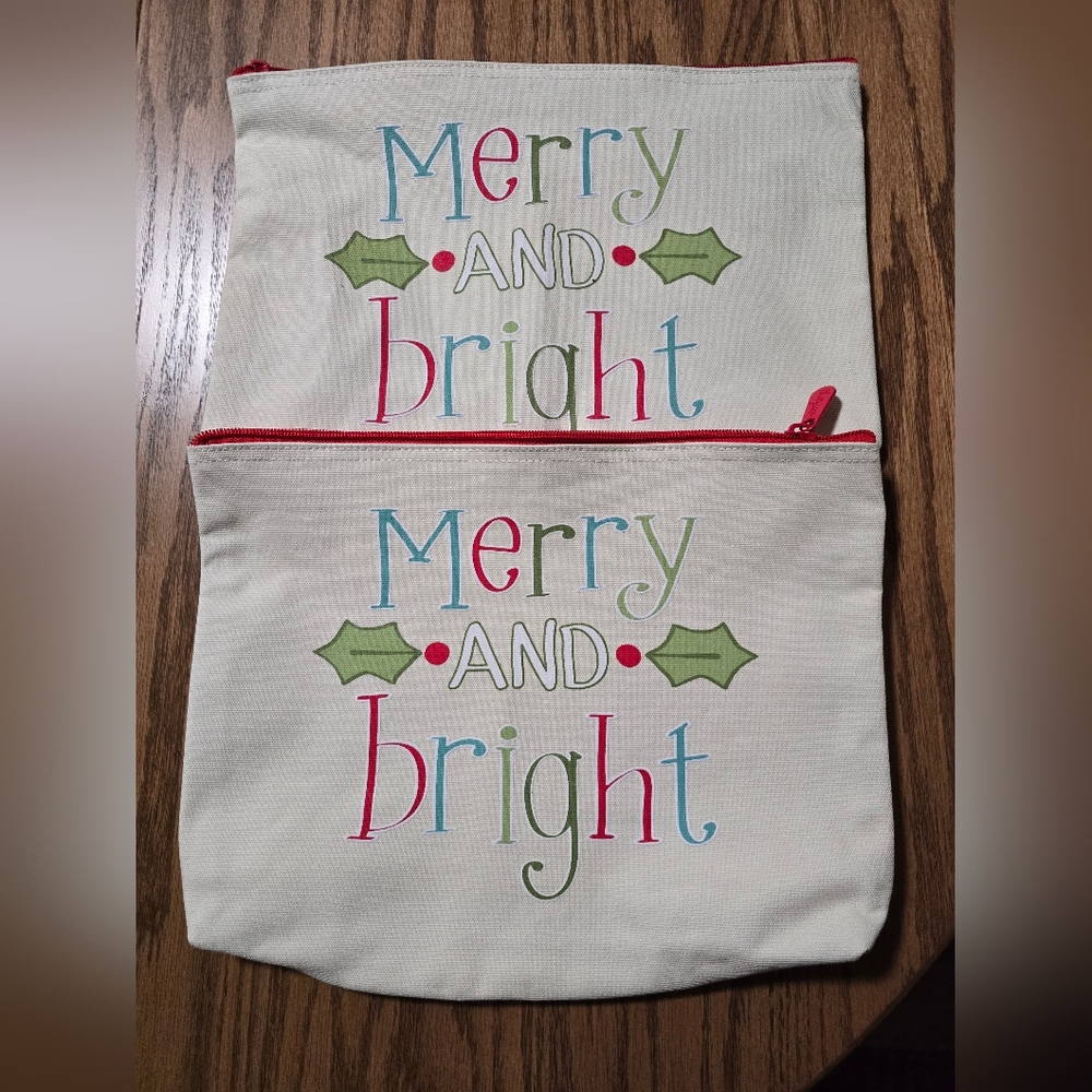 Thirty-One Merry and Bright Pouches - Red, Green, Blue - Set Of 2